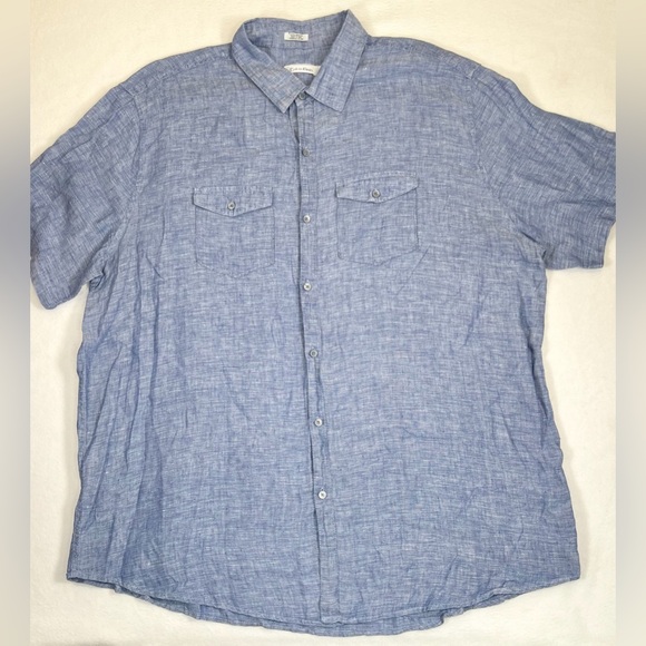 CALVIN‎ KLEIN Men’s Short Sleeve Button Down 100% Linen 2XL Lightweight Resort - Picture 1 of 12